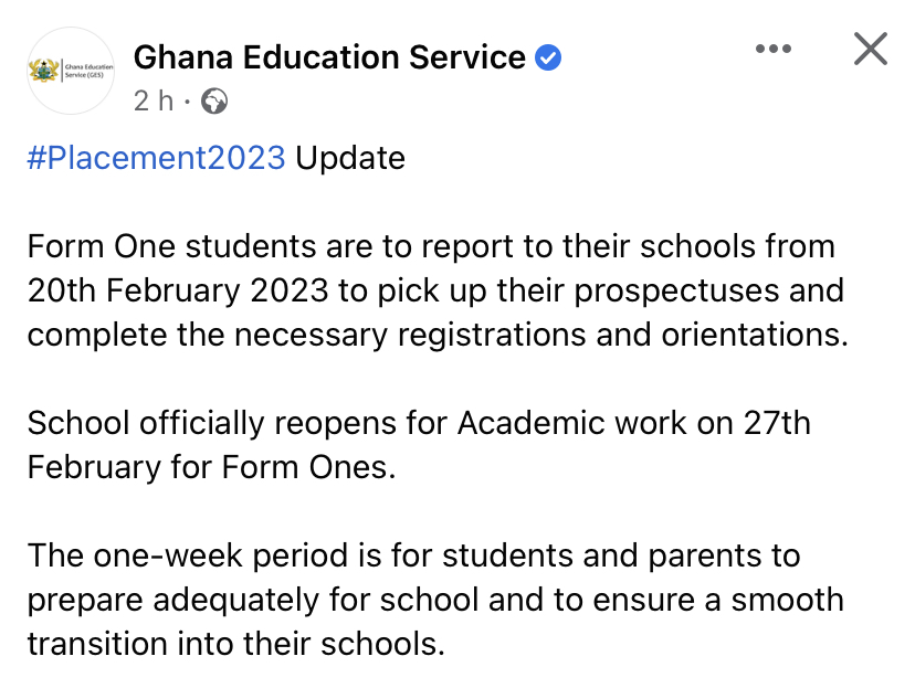 GES Update On SHS 1 Reopening & Reporting Date