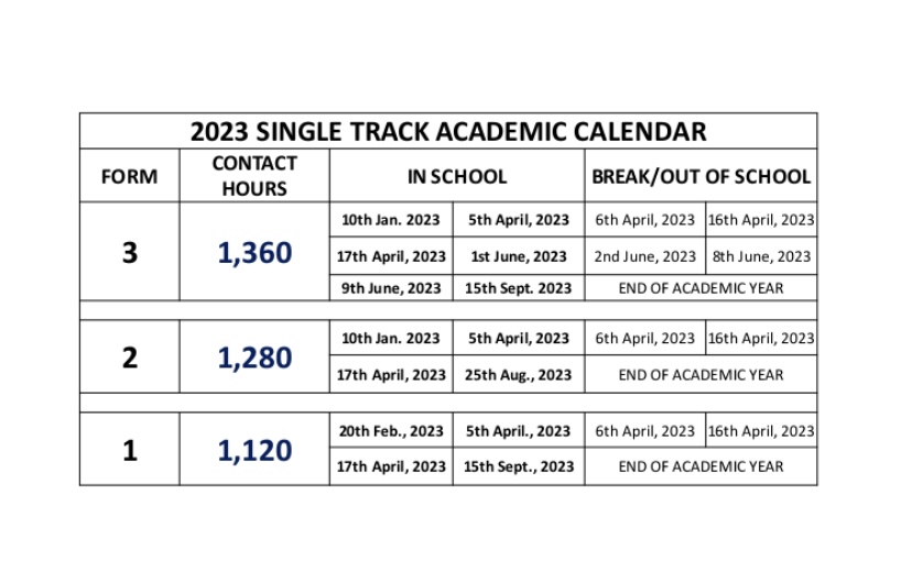 Single Track Academic Calendar 2023